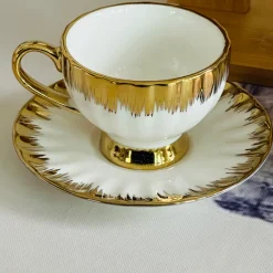 Golden Winged Haven (set of six cups and saucers, teapot, wooden stand)