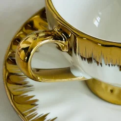 Golden Winged Haven (set of six cups and saucers, teapot, wooden stand)