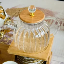 Golden Winged Haven (set of six cups and saucers, teapot, wooden stand)