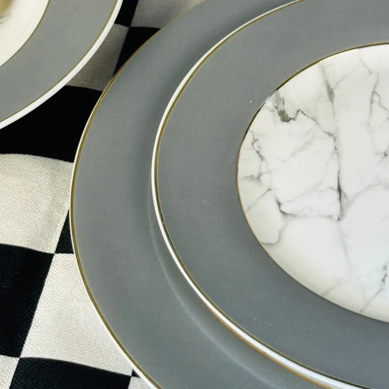 Grey and White Marble Feels (18 piece plate set)