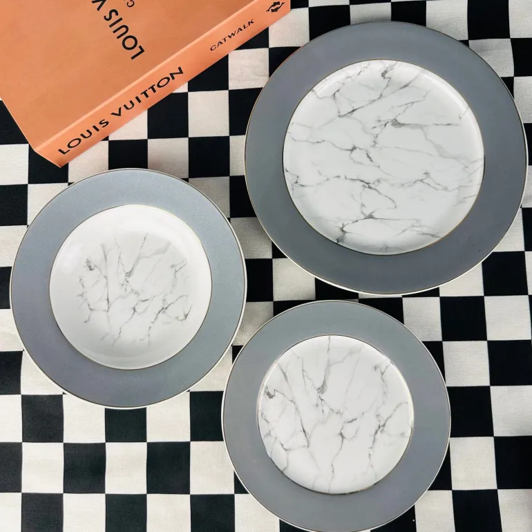 Grey and White Marble Feels (18 piece plate set)