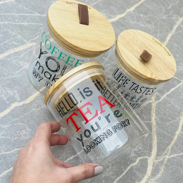 HarmonyFresh Trio: Airtight Glass Jars with Wooden Covers (set of three)