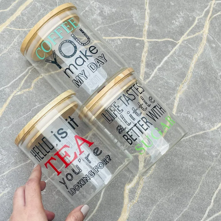 HarmonyFresh Trio: Airtight Glass Jars with Wooden Covers (set of three)