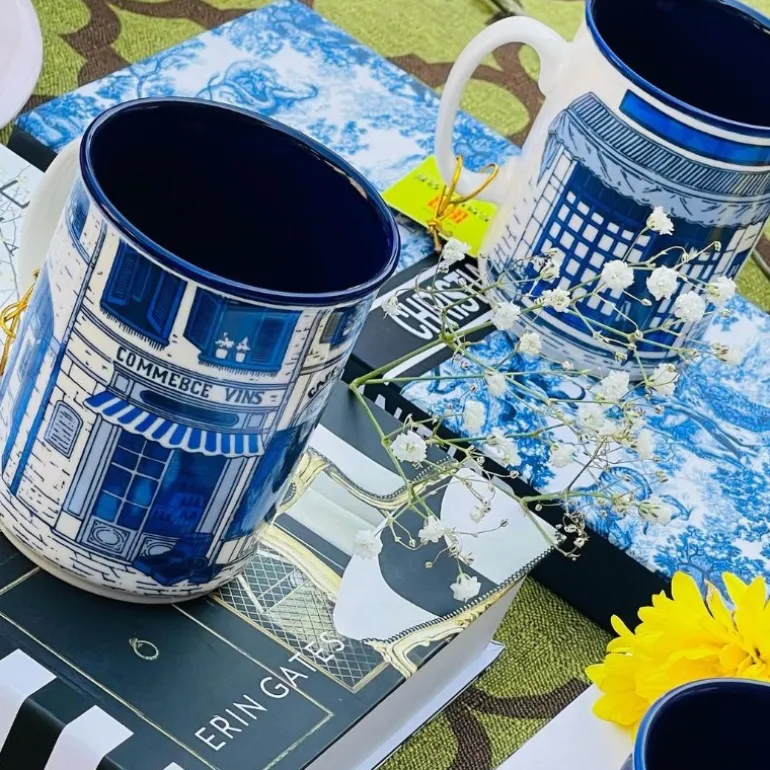 Heritage Coffee Shop Blue Mugs