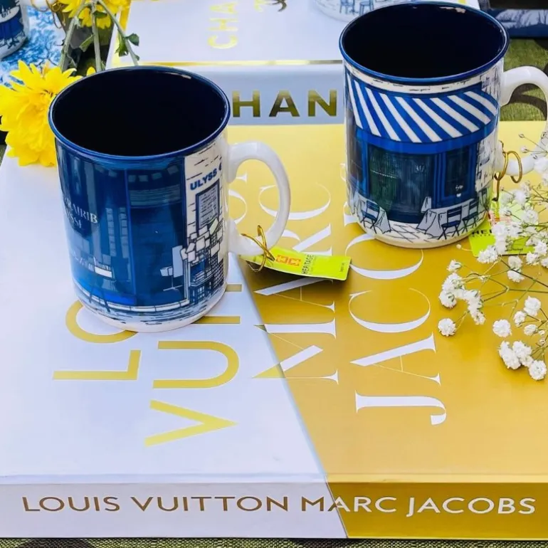 Heritage Coffee Shop Blue Mugs
