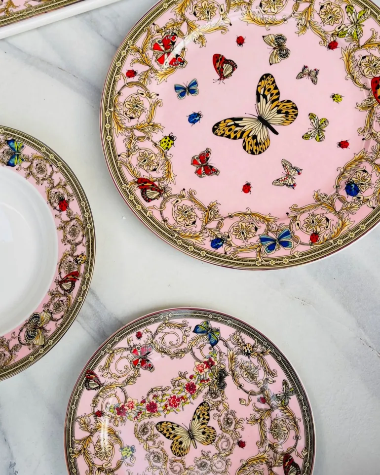 Italia Butterfly Pink 18 Piece Plate Set