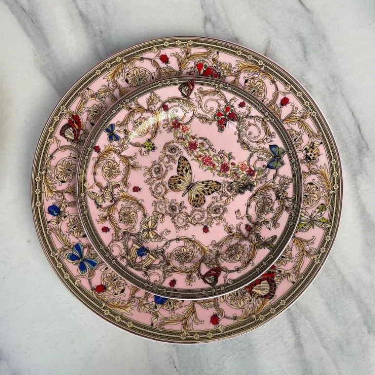 Italia Butterfly Pink 18 Piece Plate Set