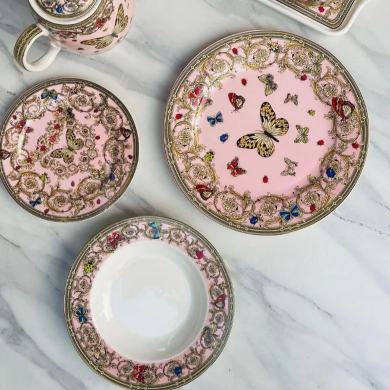 Italia Butterfly Pink 18 Piece Plate Set