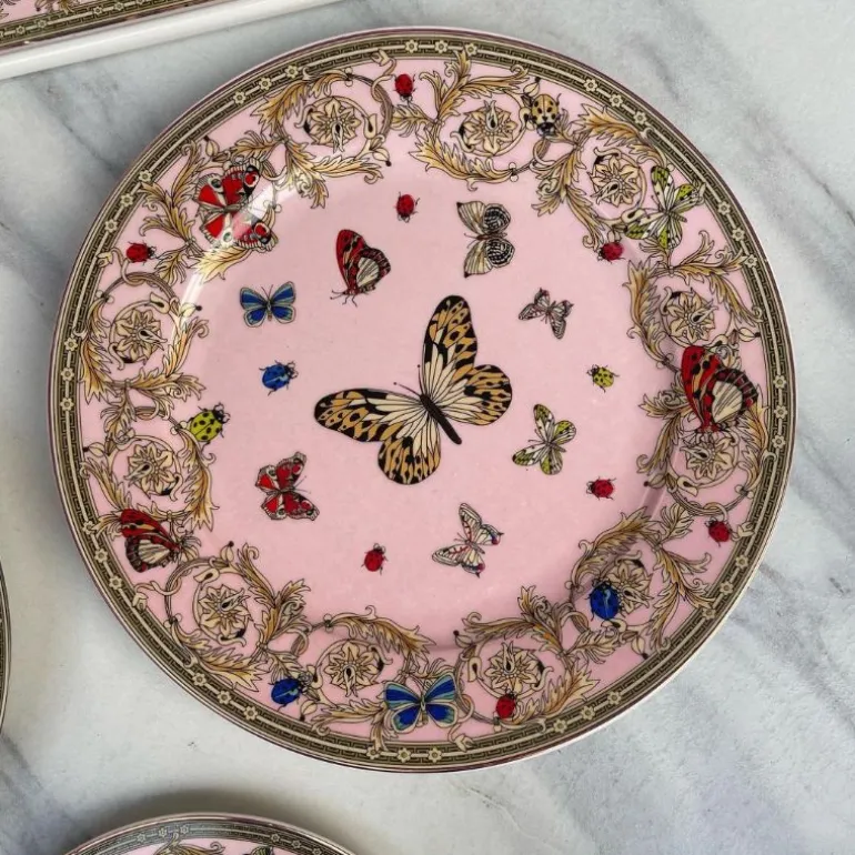 Italia Butterfly Pink 18 Piece Plate Set
