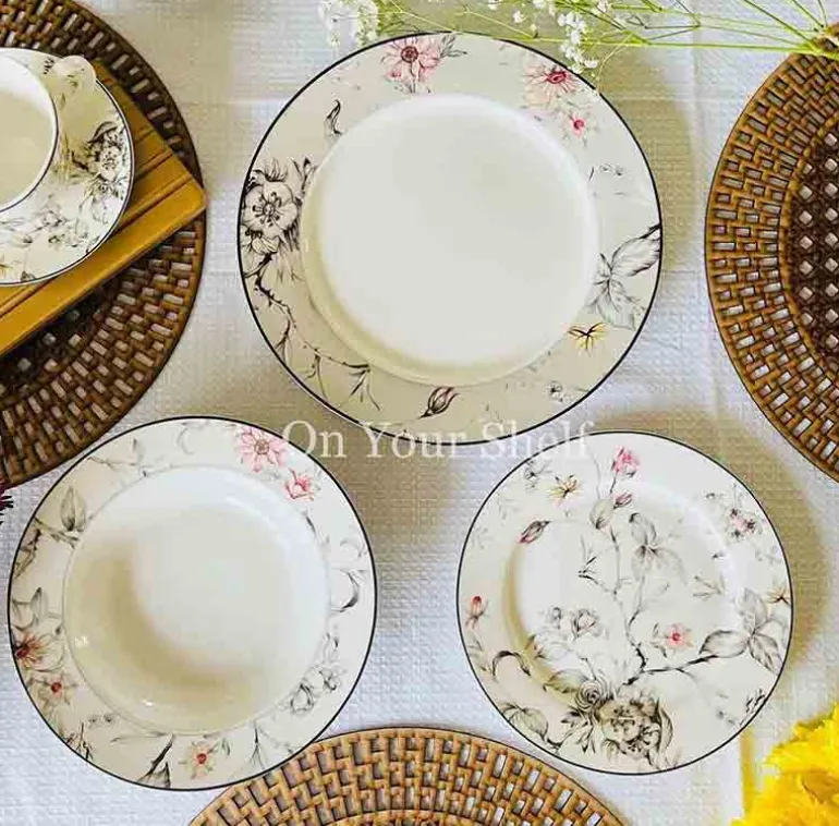 Japanese Grey Floral Serene - 18 Piece Plate Set