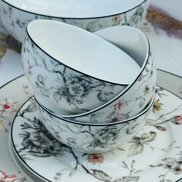 Japanese Grey Floral Serene - 18 Piece Plate Set