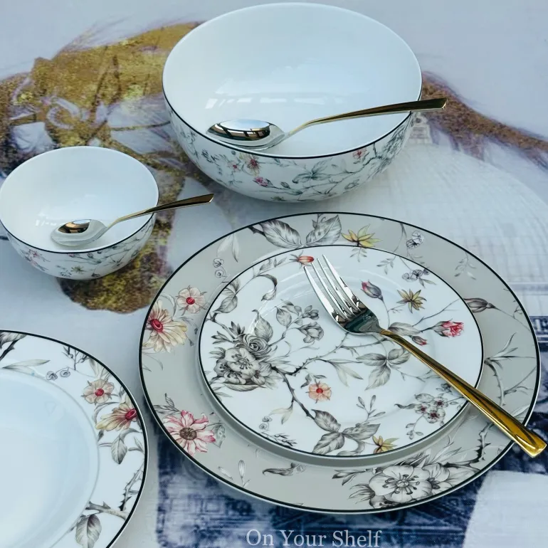 Japanese Grey Floral Serene - 18 Piece Plate Set