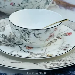 Japanese Grey Floral Serene - 18 Piece Plate Set