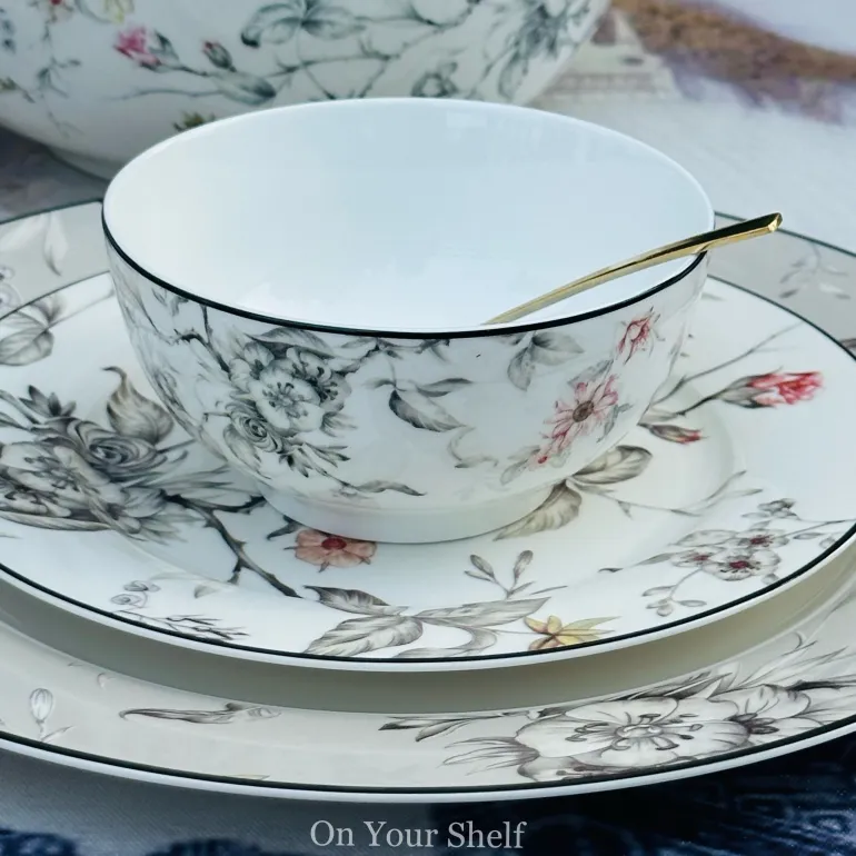 Japanese Grey Floral Serene - 18 Piece Plate Set