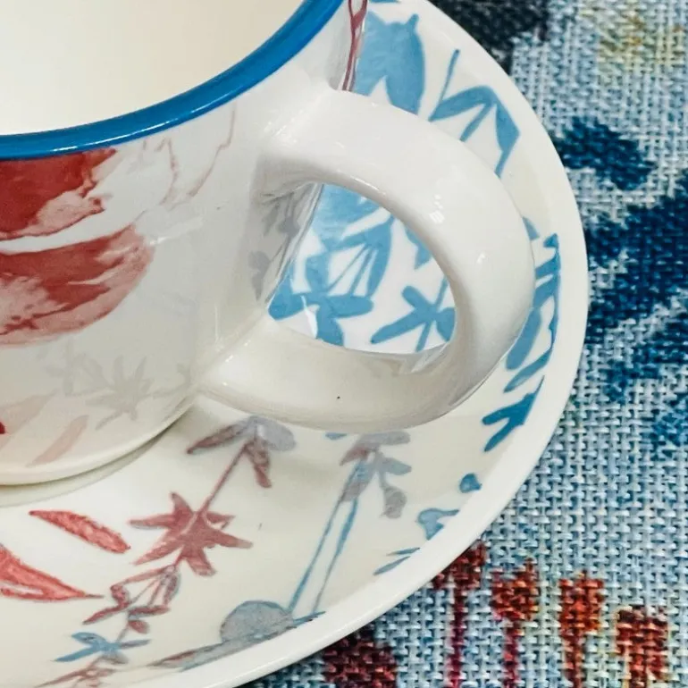 Joyful Brew Harmony: Stoneware Coffee Set in Blue & Rustic Red