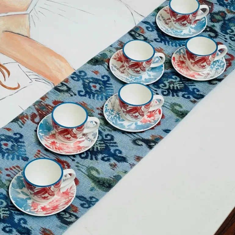 Joyful Brew Harmony: Stoneware Coffee Set in Blue & Rustic Red