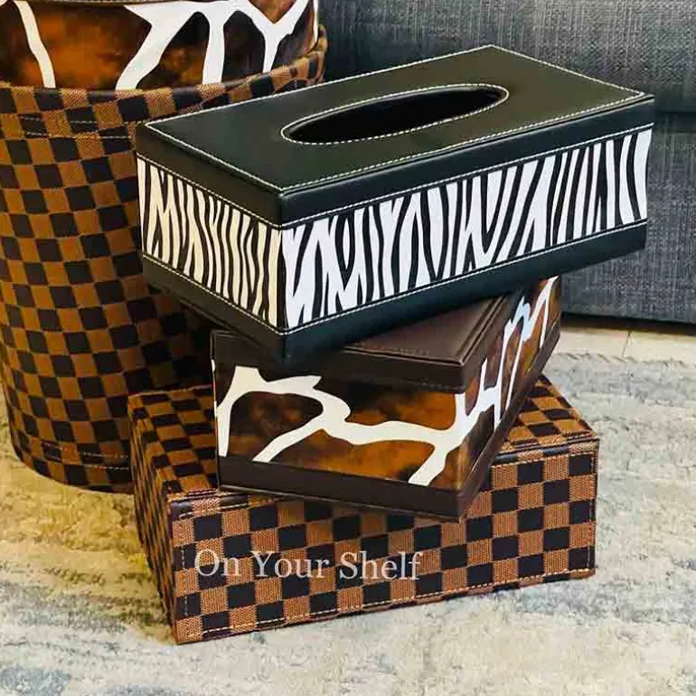 Leather Tissue Box - Designer Squares