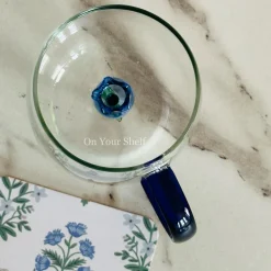 Little Blue Tulip Glass Mug (Set Of Six)