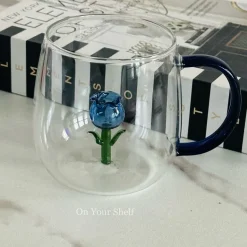 Little Blue Tulip Glass Mug (Set Of Six)