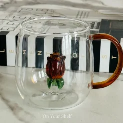 Little Brown Tulip Charm Glass Mug (Set Of Six)