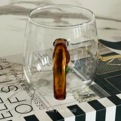Little Brown Tulip Charm Glass Mug (Set Of Six)