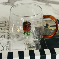 Little Brown Tulip Charm Glass Mug (Set Of Six)