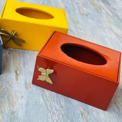Maroon Laser Cut Tissue Box With Butterfly