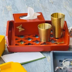 Maroon Laser Cut Tissue Box With Butterfly