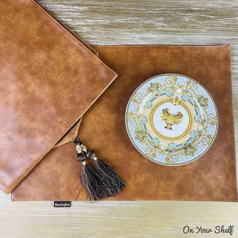 Mats Leatherette Brown set of 6