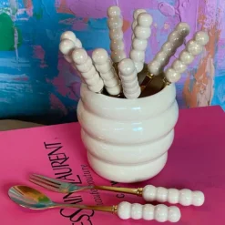 Metallic Teaspoons & Forks Creme (set of 13)
