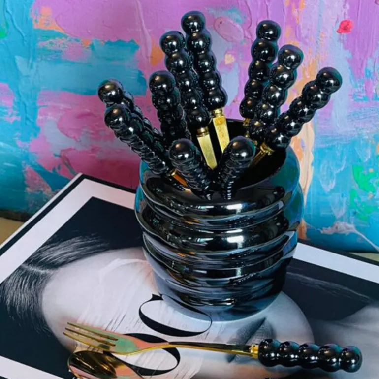 Metallic Teaspoons & Forks Black (set of 13)