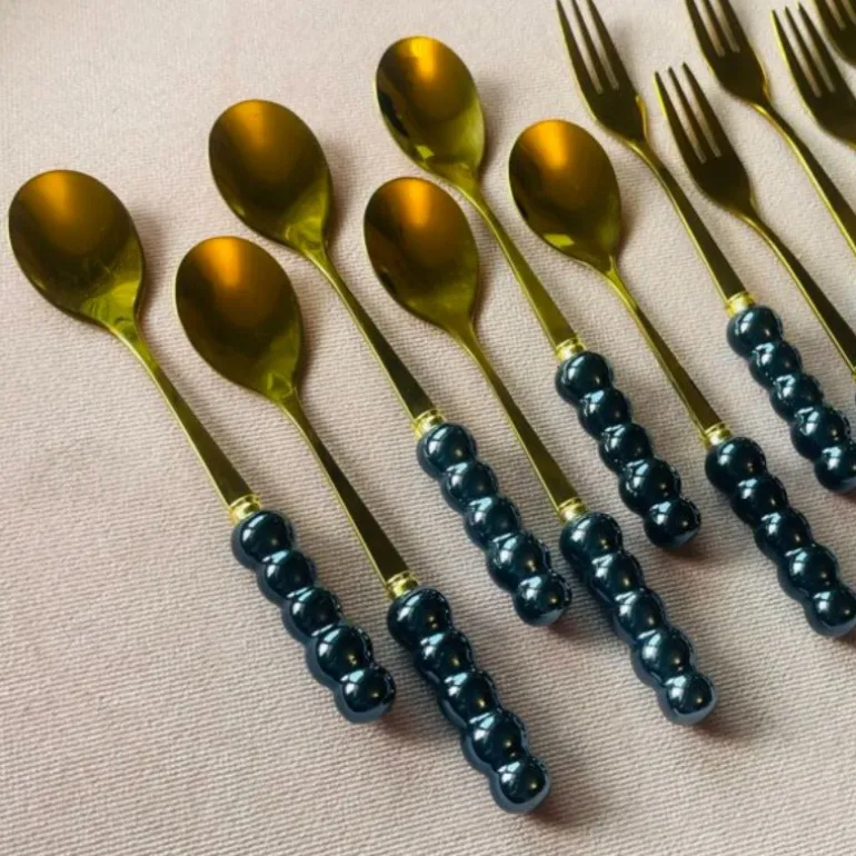 Metallic Teaspoons & Forks Black (set of 13)
