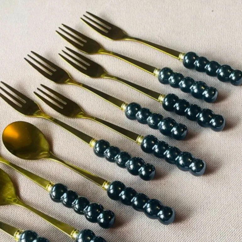 Metallic Teaspoons & Forks Black (set of 13)
