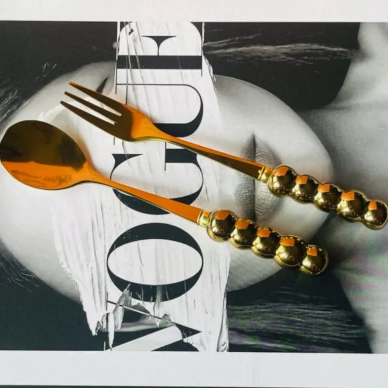 Metallic Teaspoons & Forks Gold (set of 13)