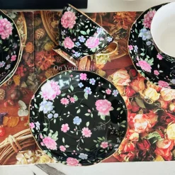 MidNight Bloom TeaCups & Saucers (Set Of Six)