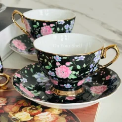 MidNight Bloom TeaCups & Saucers (Set Of Six)