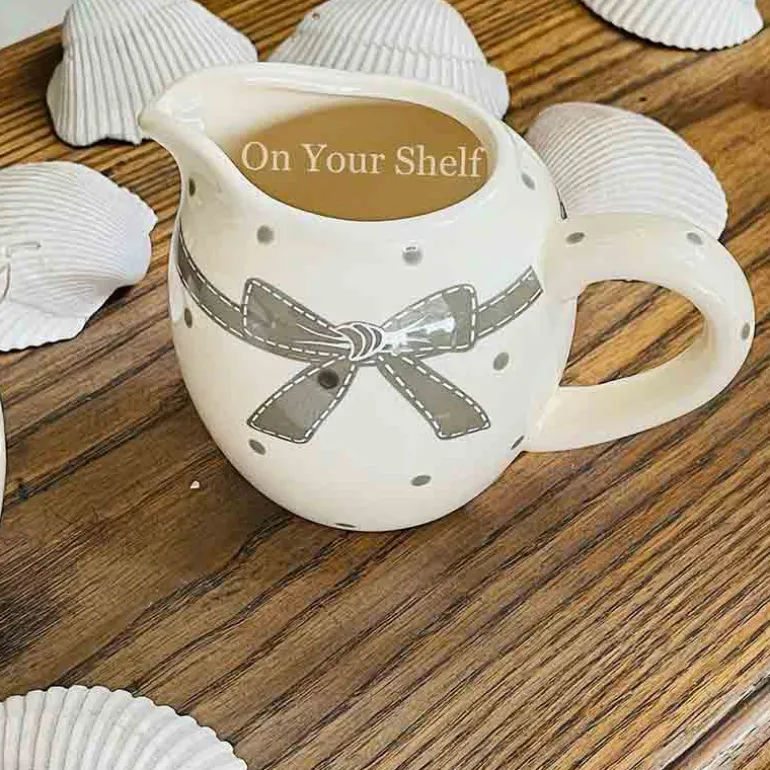 Milk and Sugar Pot Grey Bow Polka Dot
