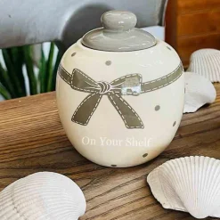 Milk and Sugar Pot Grey Bow Polka Dot