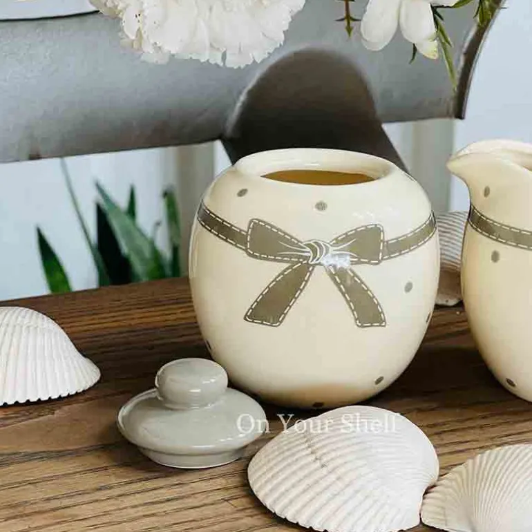 Milk and Sugar Pot Grey Bow Polka Dot