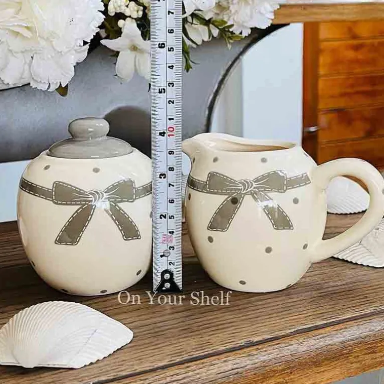 Milk and Sugar Pot Grey Bow Polka Dot