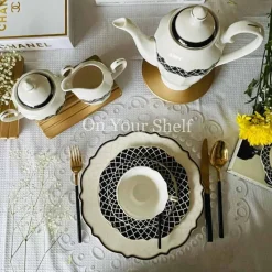 Moroccan Vector Black & White 24 Piece Tea Set