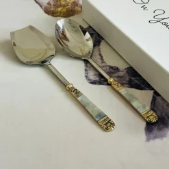 Mother Of Pearl Gold Serving Ladle & Flat (set of two)