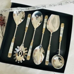 Mother Of Pearl Gold Serving Cutlery Set (set of six)