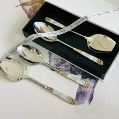 Mother Of Pearl Gold Serving Ladle & Flat (set of two)