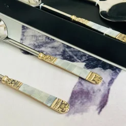 Mother Of Pearl Gold Serving Ladle & Flat (set of two)