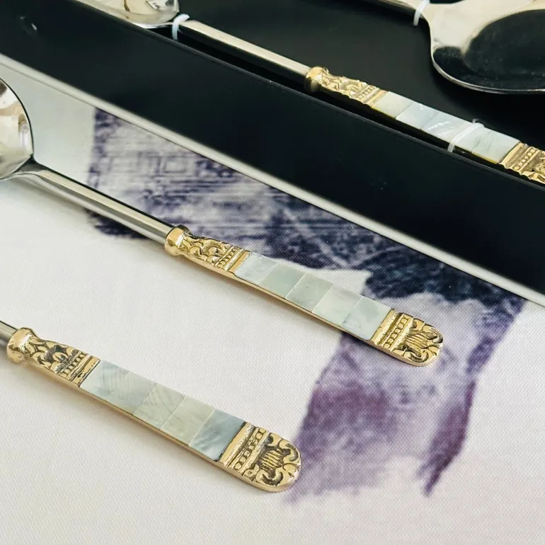 Mother Of Pearl Gold Serving Ladle & Flat (set of two)