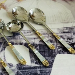 Mother Of Pearl Gold Serving Cutlery Set (set of six)