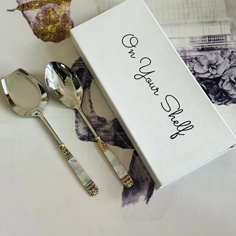 Mother Of Pearl Gold Serving Ladle & Flat (set of two)