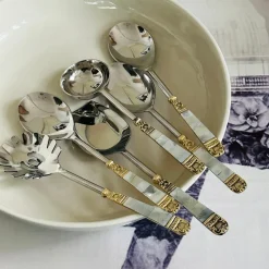 Mother Of Pearl Gold Serving Ladle & Flat (set of two)