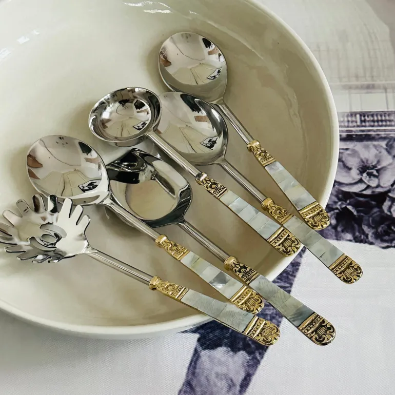 Mother Of Pearl Gold Serving Ladle & Flat (set of two)